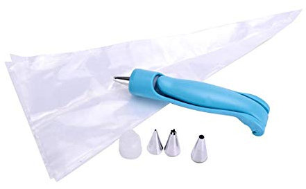 DUORUI - Penna decorativa per pasticceria e pasta di zucchero, 4 beccucci per tubazioni + 4 sacchetti per tubazioni + 2 accoppiatori, set di strumenti fai da te