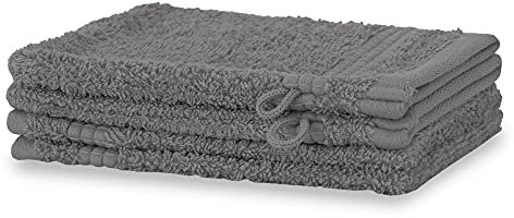 Merana Rome Waschlappen Set | saugstark, weich und fusselfrei | Frottier Waschhandschuhe in Luxus Qualität aus Schwerer Baumwolle 590 GSM (Shark Grey, 4 x Waschhandschuh (15x20cm))