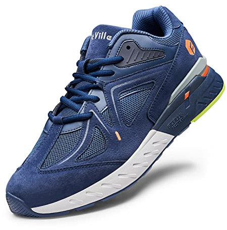 FitVille Laufschuhe Herren Extra Weite Turnschuhe Sportschuhe Breit Fitnessschuhe Bequeme Sneakers Schuhe für Plantarfasziitis Fußschmerzen Blau 42.5 EU X-Weit