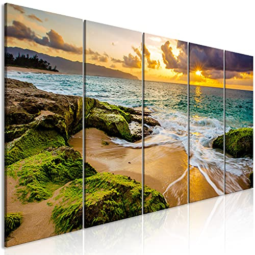 murando Cuadro Acústico Playa Mar 200x80 cm espuma acústica absorbe el sonido aislamiento lienzo de 5 piezas Decoración de Pared Gráfica Naturaleza c-B-0462-b-m