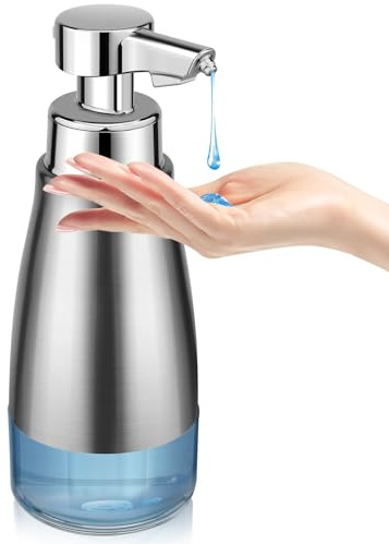 Automatic Soap Dispenser Liquid Touchless: 15oz Stainless Steel - 3 Level Adjustable Silver Rechargeable Electric Auto Smart Soap Dispenser - Bathroom Kitchen Hand Dish Lotion