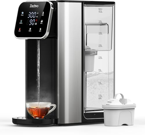 ZACHVO Hot Water Dispenser UR05 with Filter, 2200W Fast Heating, 4 Temperature Settings, 4L Removable Tank, 3 Water Volume Options, Compact & Energy Efficient, Ideal for Kitchen, Office & Home