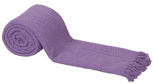 Quality Beddings Honeycomb Purple Super King Cotton Throw 250cm x 385cm Reversible Waffle Throws For 4 Seater Sofa OR Super King Size Bed (Honeycomb Purple, 100''x155'')