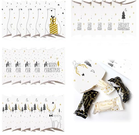 20 Stück Weihnachten Geschenkbox,Kleine Box,Keksschachtel Pralinenschachtel Schachtel Klein für Weihnachten Geschenk Weihnachtsdeko mit Aufkleber