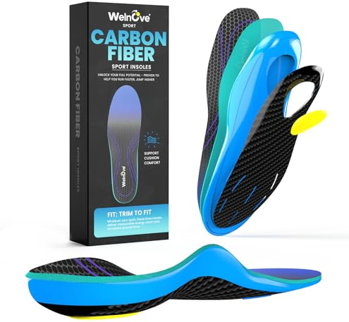 Welnove Solette Sportive in Fibra di Carbonio con Supporto Arco Plantare e Ammortizzanti | Ideali per Sport Intensi | Ritorno Energetico & Massimo Comfort-XL: 43-44.5 Men Women