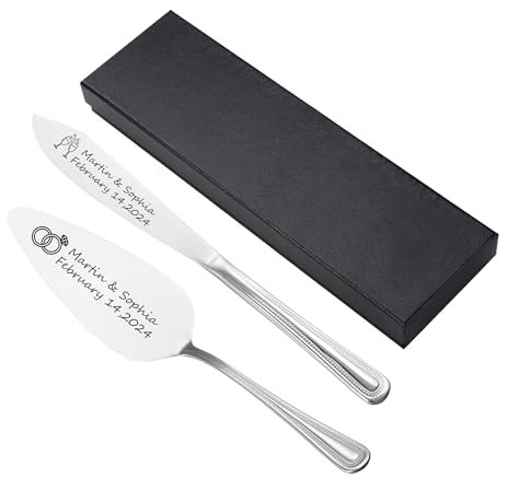 Lpraer Personalized Cake Cutting Set of 2 for Wedding, Custom Elegant Cake Knife and Server Set, Stainless Steel Pie Cutter Serving for Bridal Anniversary Valentine's Day Birthday Gift (Silver)