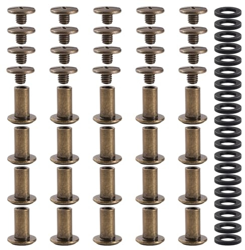 YIXISI 20 Set M5x10mm Chicago Binding Screws Assorted Kit, Kit Bindande Skruvstolpar, Lädernitsats, för Gör-Det-Själv-Läderdekoration Bokbindning, Brons