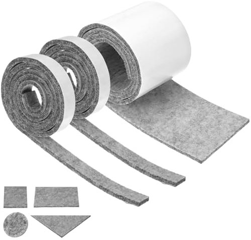 QWORK® 3 Rollos Almohadillas Fieltro autoadhesivos, Tiras de Fieltro Autoadhesivas 120 x 10 cm/2 cm, Deslizadores de Fieltro Gris de 5 mm Grosor, para la protección de Muebles