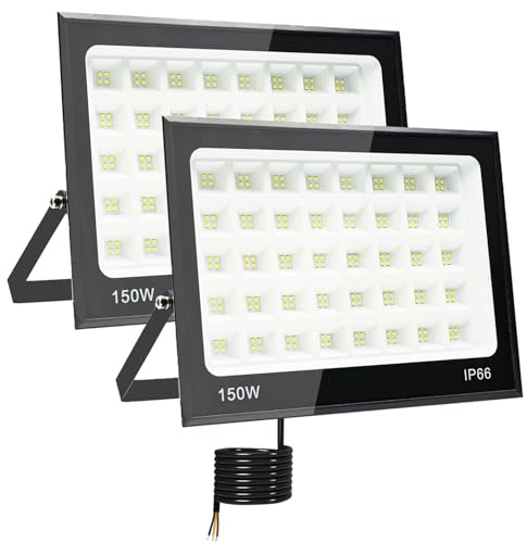 2 st LED-strålkastare för utomhusbruk, 150 W, Tkdaksy 2 m kabel 6500 K kall vit 15000 lm Le d strålkastare LED strålkastare utomhus IP66 vattentät, för trädgårdar, terrasser, gårdar, balkonger, parker