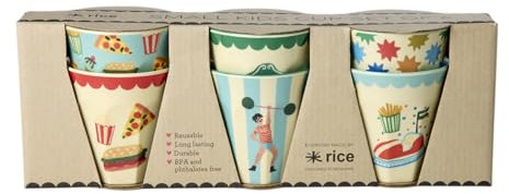 ReWu Rice Lot de 6 gobelets en mélamine - Mint Fun Fair Print - Pour enfant - Gobelets de camping - Vaisselle en mélamine incassable - Sans BPA - 160 ml