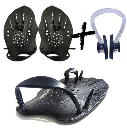 Pala de Mano para natación, Manopla con Correas Ajustables, Ayuda al Entrenamiento de Fuerza Regalo Pinzas para la Nariz, Pinza de Nariz para Natación Unisex Impermeable Silicona Clip de Nariz