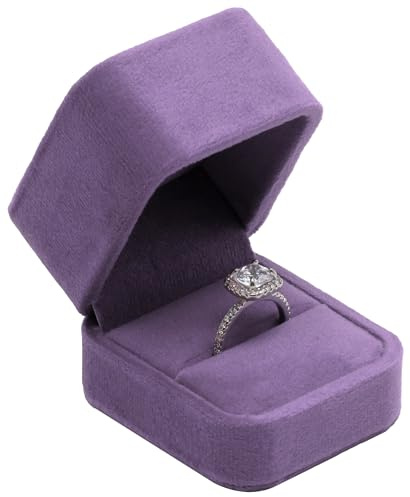 Giftop Velvet Single Ring Box Case Holder for Engagement Proposal Birthday Wedding,Jewelry Ring Gift Box Jewelry Packaging Box (Purple)