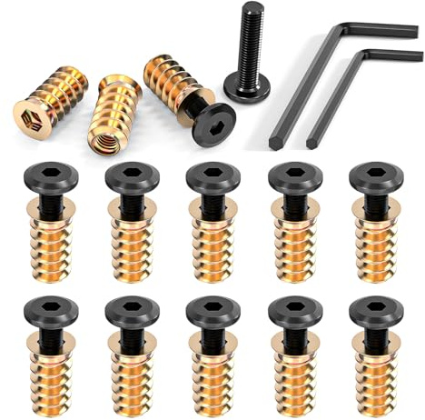 Wavanta 10Pcs M6 x 25mm Furniture Screw Nut Threaded Wood Inserts Bolt Fastener Connector Hex Socket Drive M6 x 20mm Screw-in Nuts with Wrenches