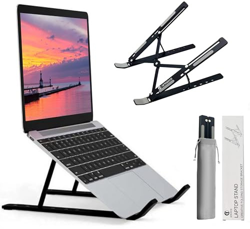 AiTodos® Supporto pc Portatile, Lega di Alluminio, Leggero, Antiscivolo, Portatile Pieghevole, Supporto per Laptop - Ventilazione e Dissipazione del Calore, Regolazione a 6 Marce - Laptop Stand（Nero）
