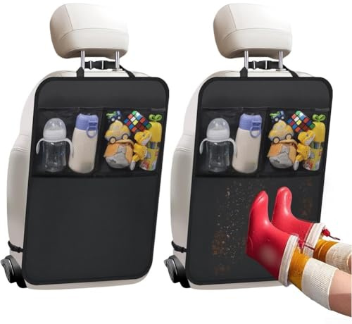 2 fundas de tela Oxford para asiento de coche diseñadas para protección de asiento infantil con material impermeable y bolsillos de almacenamiento para mantener el vehículo limpio y organizado