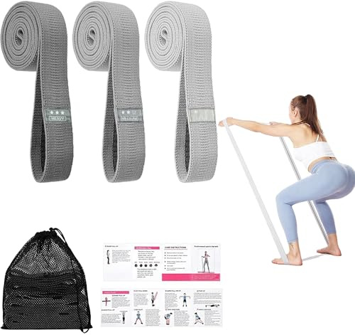 fitnessbänder lang, fitnessbänder Stoff 3er Set, Resistance Bands mit Übungsanleitung und Tragebeutel, Rutschfestes widerstandsbänder für Ganzkörpertraining, Yoga, Pilates, Krafttraining, Fitness