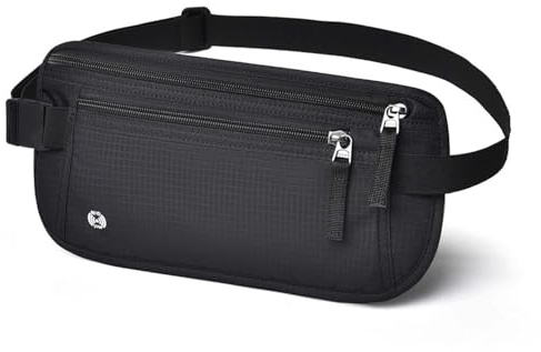 Money Belt, Passport Holder, Men's Black Security Bum Bag for Travel, Heavy Duty Anti-Theft Travel Wallet, Hidden Waist Pack for Passport, Cash and Credit Cards, Travel Accessories