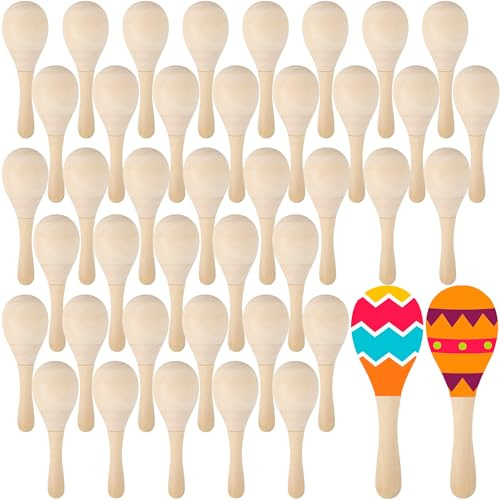 42 Pcs DIY Wood Maracas Unfinished Wooden Maracas Mini Maracas Bulk for Painting Wedding Luau Mexican Fiesta Party Favors