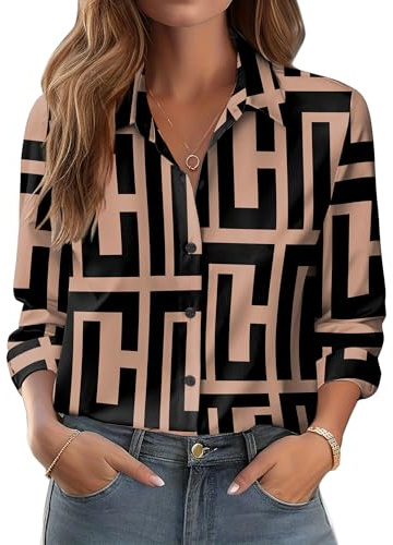 Zeagoo Damblus, elegant, färgglad, långärmad, blommor, skjortblus, button-down skjorta, vår, sommar, bussiness blus, basic, strykfri topp
