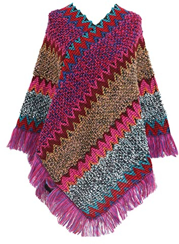 Générique Femmes Nationl Imprimer Coloré Splice Poncho avec Glands Tricoté Châle Écharpe Wraps Pashminas Pull Pull Cape Cadeaux pour Femmes Pull Gland Ourlet Châle Wrap Cape