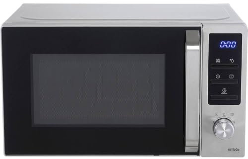 Silva-Homeline MWG-E 20.8 INOX Mikrowelle mit Grill, 800-1000 W, beleuchtetes LCD Display, 20 L Garraum, 5 Leistungsstufen, Edelstahl, Blau