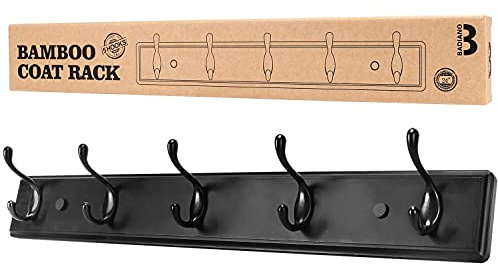 Badiano Heavy Duty Wooden Coat Rack, Wall-Mounted Organizer, 24 Inch, Black