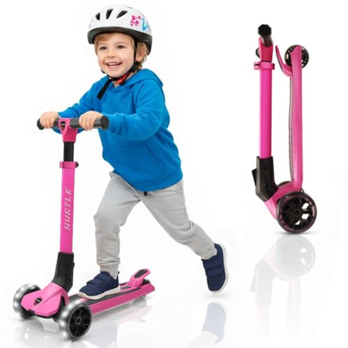 Hurtle Roller Kinder 3 Jahre, Kinderscooter, der Sichere Premium Kinder Roller, LED Räder, Scooter Kinder Faltbar, 3 Stufen Höhenverstellbar, ab Kleinkind bis 50Kg, Junge Mädchen 3 4 5 6 Jahre