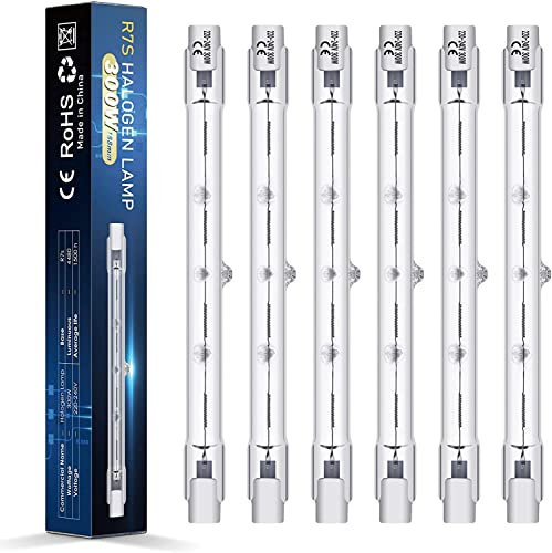 BROTOU 6er 300W 118mm R7S Halogen Leuchtmittel, Dimmbar Halogenstab, 220-240V 4480lm 2800K Warmweiß J-Typ für Arbeitsleuchten, Sicherheitsleuchten, Landschaftsleuchten,Stehleuchten