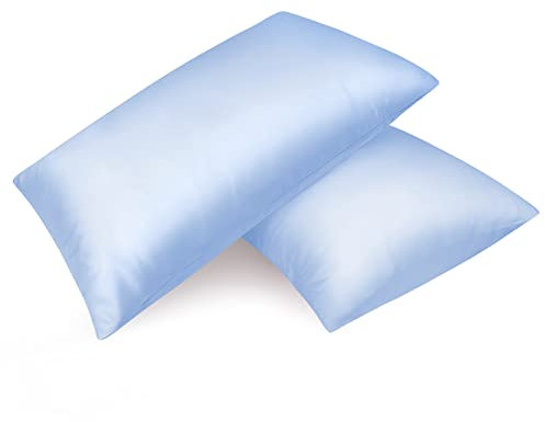 Fittia 2er-Set Satin Kissenbezug Premium Kopfkissenbezug Kissenhülle Haar- und Hautpflege Seidig mit Reißverschluss, Hellblau, 50x70cm