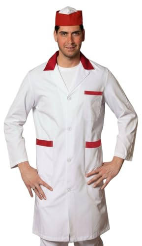 Camice da Lavoro Uomo, Bianco con Bordi Colorati, 100% Made in Italy,Macellaio,Alimentari (XL, Inserto Rosso)