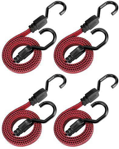 QWORK® 4er Set Spanngummi mit Haken, 110 cm Extra Stark Gummispanner Spanngurte Dehnbar bis 210 cm, Geeignet für Ladungssicherung, Camping, Radfahren (zufällige Farbe)