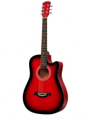 38 Inch Full Size Acoustic Guitar Classical Cutaway Design Hardwood Finish & Steel Strings with Bag (Red)