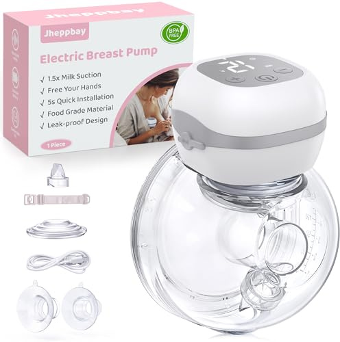 Jheppbay Wearable Breast Pump Electrical, Electric 12 Levels 3 Modes, Low Noise Portable with / Flanges, 24mm, 21mm