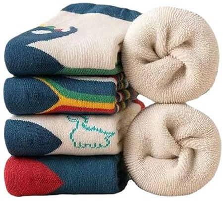 Yolhloy Chaussettes Chaudes Pour Enfants Garçons et Filles Mérinos Laine Chaussettes Épaisses Doublées de polaire Soquettes en Coton Hiver Thermiques 5 Paires