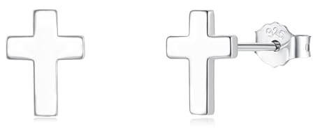 Cangall 925 Sterling Silver Cross Triangle Round Stud Earrings for Women, Hypoallergenic Small Cartilage Sleeper, Unisex Tiny Silver Earrings for Sensitive Ears