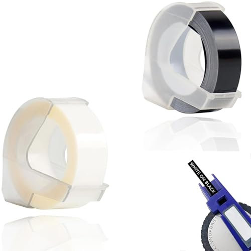 9mm x 3m Etikettenband Ersatz,für Etikettenprägegerät Prägegerät E-303 101 Labelmaker, Schwarz und Transparent