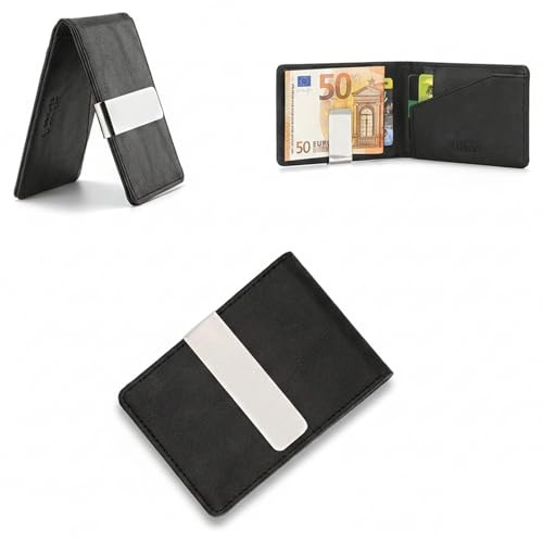 RisePlus Pince à Billets,Portefeuille Homme Slim avec, Mini Porte Carte RFID en Cuir PU Vintage, Portefeuille Minimaliste Léger et Compact, Porte Carte Bancaire pour Homme, Idée Cadeau Élégante