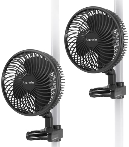 Aygrochy 10W Grow Ventilator mit Clip, EC-Motoren ventilator mit 10-Geschwindigkeiten, IP-44 Schutzart Oszillierender wachsen Clip-on-Lüfter für Zelt(2er-Pack