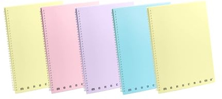 Pigna,Confezione 5 Quaderni Maxi A5 Spirale MONOCROMO Pastel,16X20,3 cm,4 Fori e Microperforazioni, 140 pagine, Carta 80 g/m², Copertina PPL,interno 5M,quadretto 5mm