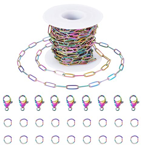 FASHEWELRY 10 M Catene a Graffetta in Acciaio Inossidabile 304 Fai da Te Colore Arcobaleno Catene a Maglie Metalliche 12x4x1mm per Collane Bracciali Gioielli Fai da Te