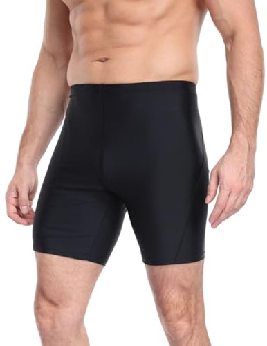Charmo Men's Thight Swimming Shorts Quick Dry Swim Trunks Elastic Swimwear Boxer Black L