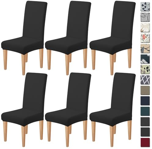 Dioxide Fundas para Sillas de Comedor Ajustables y Elásticas, Fundas Sillas Material Duradero y Fácil de Limpiar Fundas Sillas de Comedor Ideal para Hogar, Restaurante (Negro, Pack de 6)