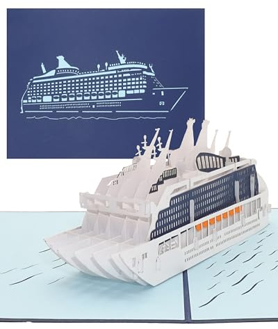 Pop Up kort kryssningsfartyg – 3D födelsedagskort modell kryssning – resekupong, dekoration, inbjudningskort, presentförpackning och kupong