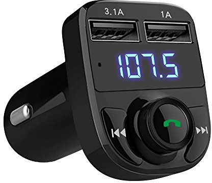Handsfree Call Car Charger, Wireless Bluetooth 5.3 FM Transmitter Radio Receiver, MP3 Audio Music Adapter, Dual USB Ports, LED Show Voltage/FM Frequency, Compatible for iPhone Samsung Smartphones