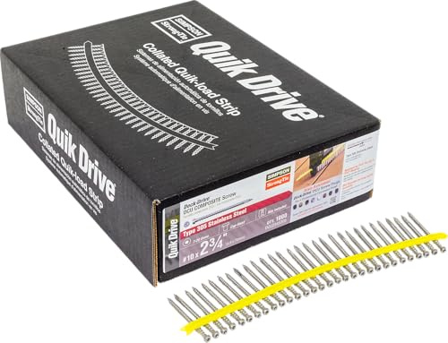 Simpson Strong-Tie QuikDrive DCU234S305 - #10 x 2-3/4 305SS Collated DCU Composite Deck Screw, Type 305 Stainless Steel Screws for Fastening in Decking Applications, (Carton of 1000)