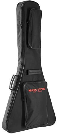 MUSIC STORE Deluxe Gigbag für E-Gitarren, Robust, Wasserabweisend, 20 mm Polsterung, Zubehörfach, Rucksacktragegurte, Schwarz/Rot