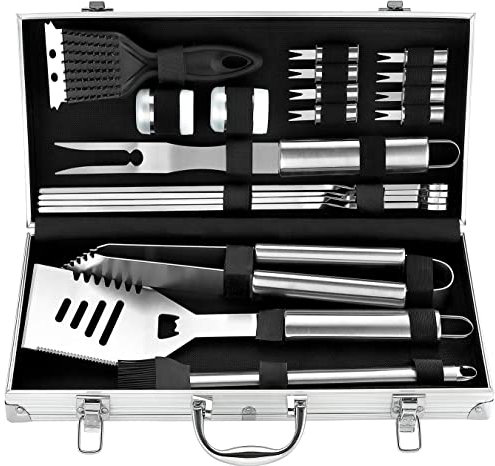 ROMANTICIST 20pcs Heavy Duty BBQ Grill Tool Set in Case - The Very Best Grill Gift for Father's Day and Christmas - Professional BBQ Accessories Set for Outdoor Cooking Camping Grilling Smoking