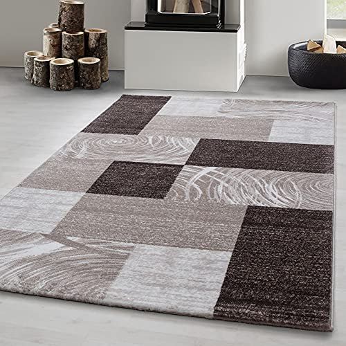 Carpetsale24 Teppich Wohnzimmer Moderne Abstrakt Kariert Design Braun - Beige - Creme 120 x 170 cm - Kurzflor Teppich Schlafzimmer Pflegeleicht Extra Weich Flauschig Teppich Waschbar Esszimmer Küche