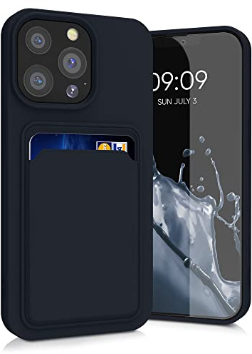 kwmobile fodral till Apple iPhone 13 Pro fodral med korthållare – mjukt skydd – stöttåligt TPU-material – trådlös laddning – mörkblå
