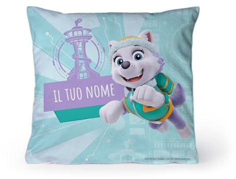 PICANOVA – PAW Patrol Cuscino con Nome 40x40 cm Everest – Cuscino Personalizzato per Bambini – Cuscino Decorativo con Imbottitura e Federa – Cuscino per Bambini con Cane Cartone Animato